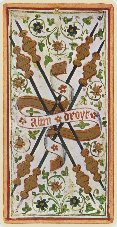 De Vier van Staven, facsimile van een tarotkaart uit het 